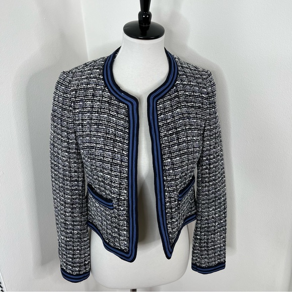 Rafaella | Petite Blue and White Tweed Blazer Jacket Coat
